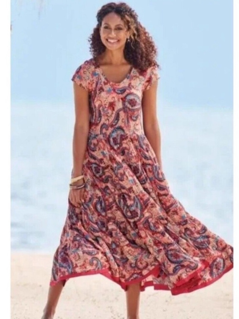 Soft Surrounding Womens Kara Framboise Paisley Burgundy Maxi Tiered Dress 1X - Picture 2 of 10